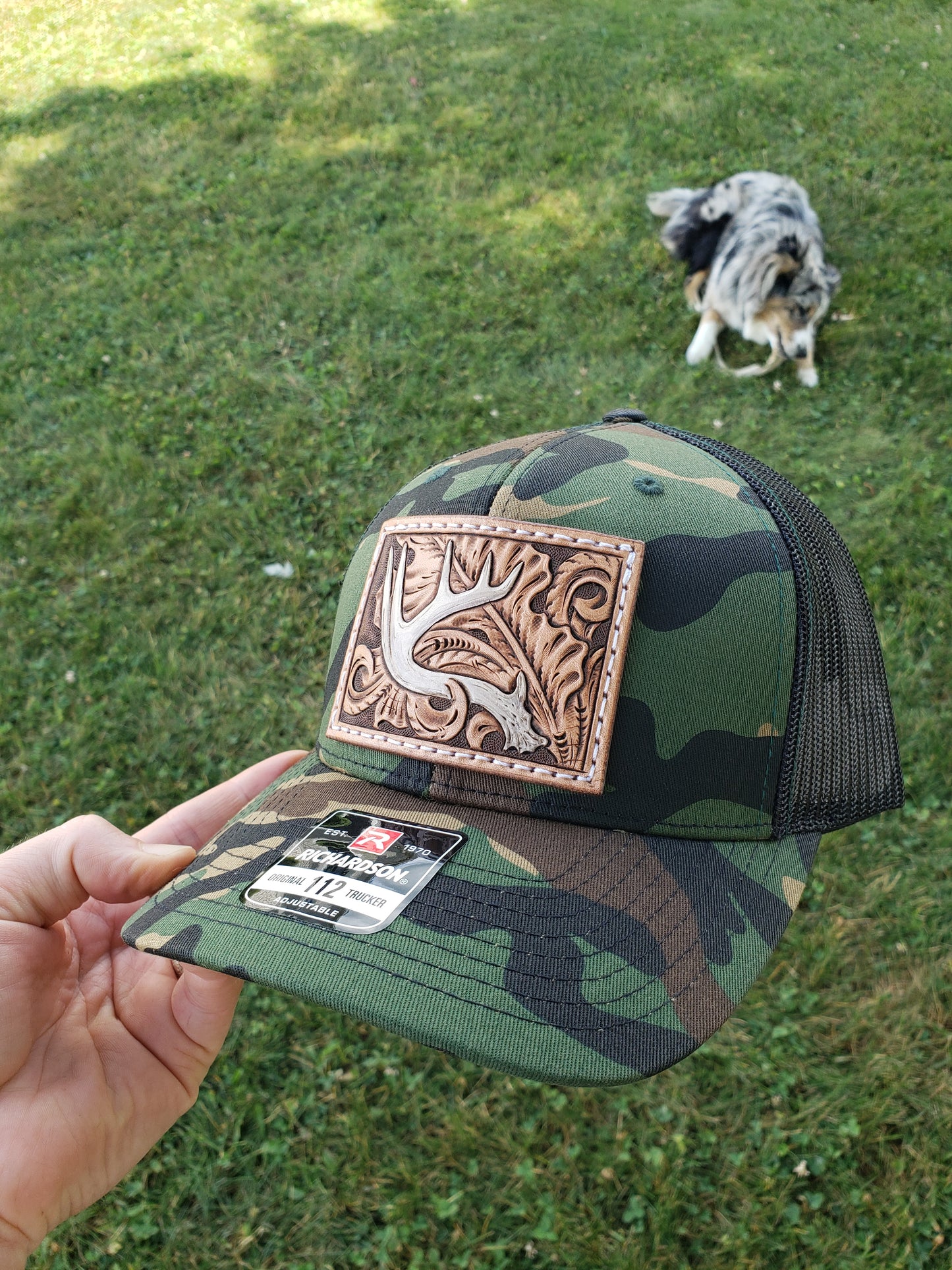 Tooled whitetail deer Antler Patch Hat