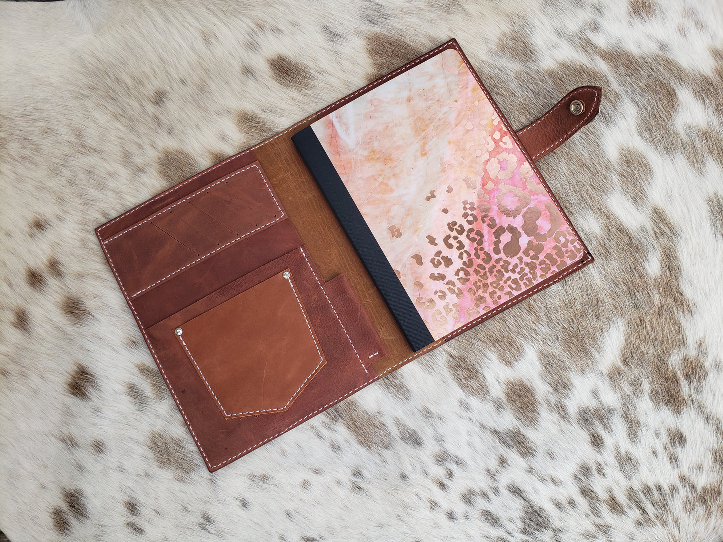 Tooled leather Paint Donkey composition notebook, handmade leather portfolio