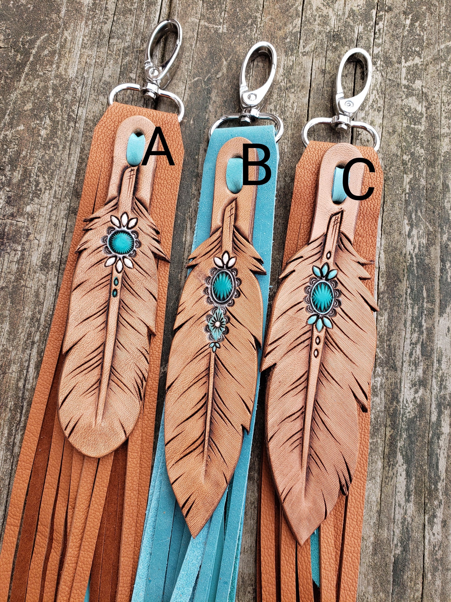 Fringy feather with tooled turquoise accents