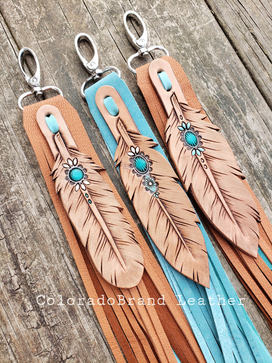 Fringy feather with tooled turquoise accents