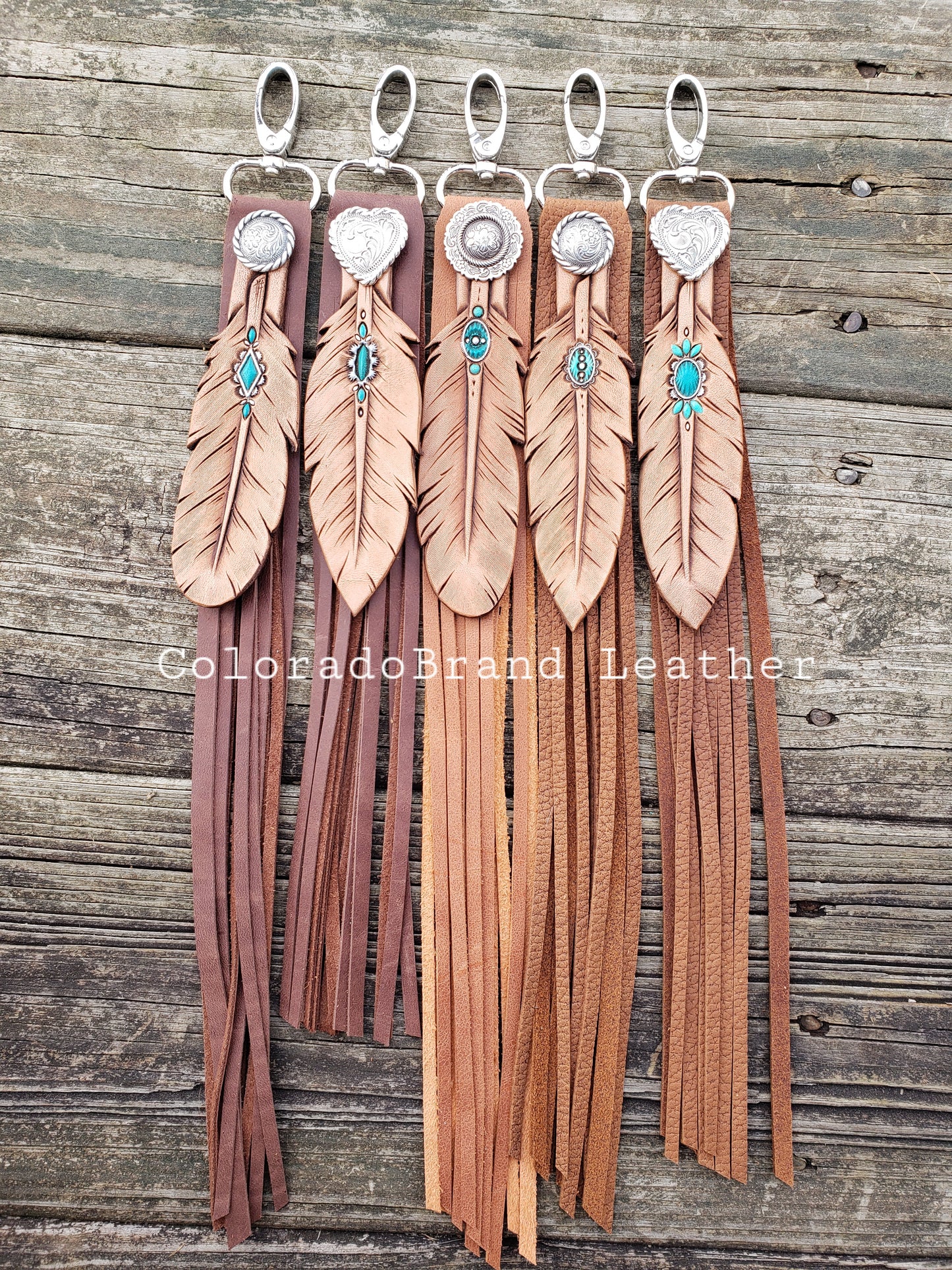 Fringy feathers with turquoise accents and brown fringe