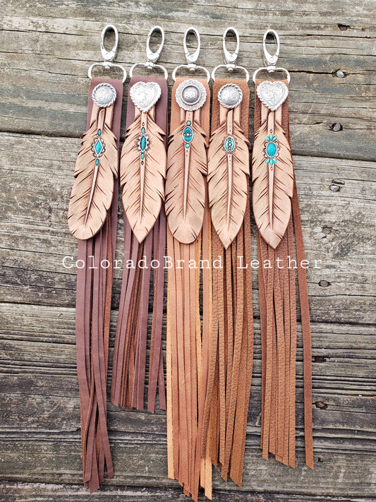 Fringy feathers with turquoise accents and brown fringe