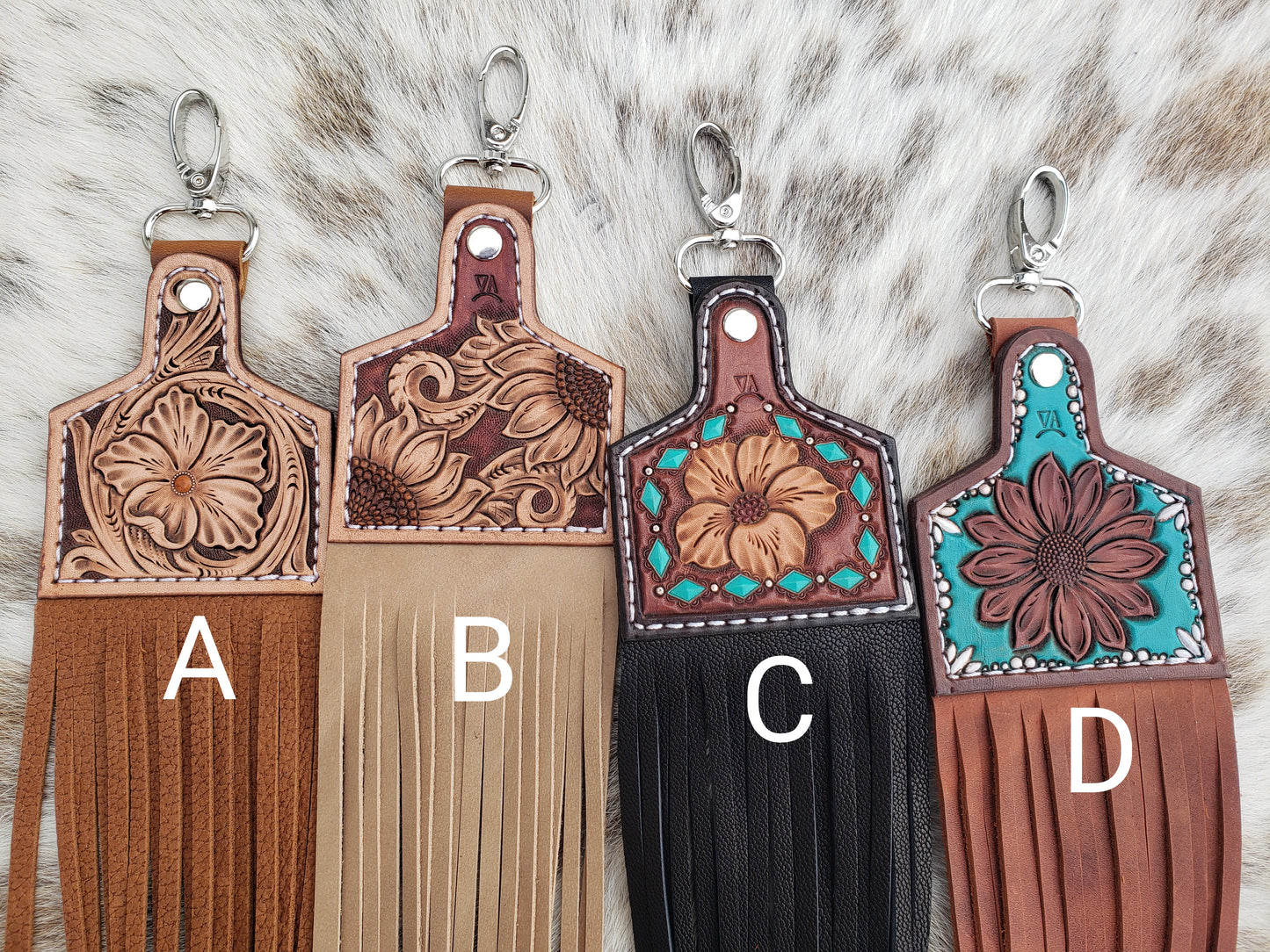 Fringy cow tag bag charm