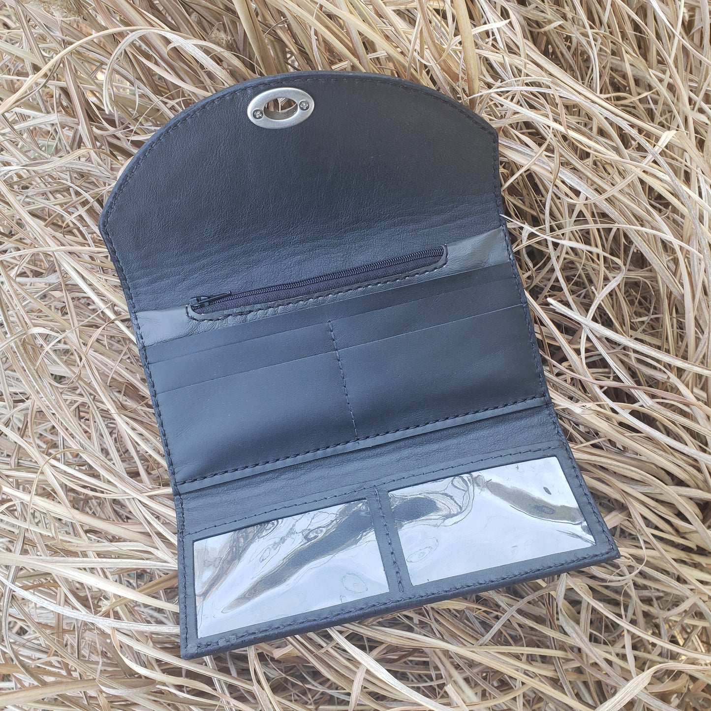 Handmade tooled leather women's trifold wallet