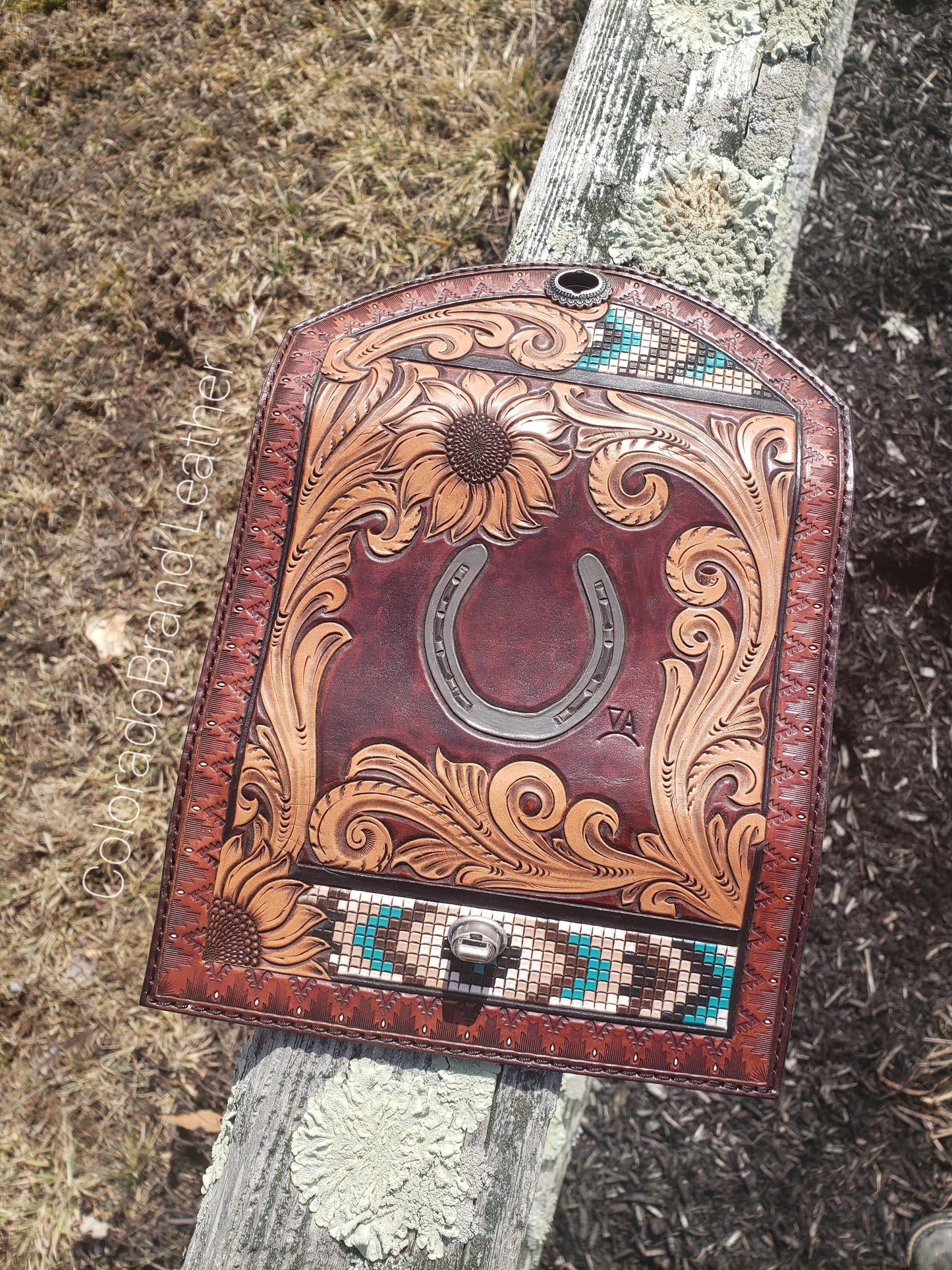 Handmade tooled leather women's trifold wallet