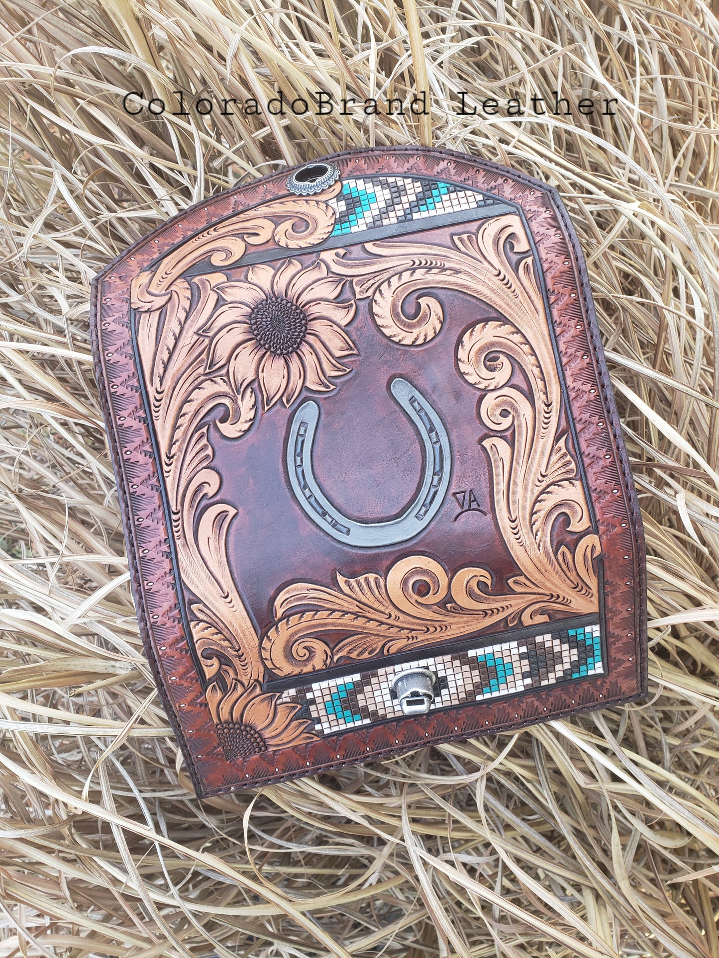 Handmade tooled leather women's trifold wallet
