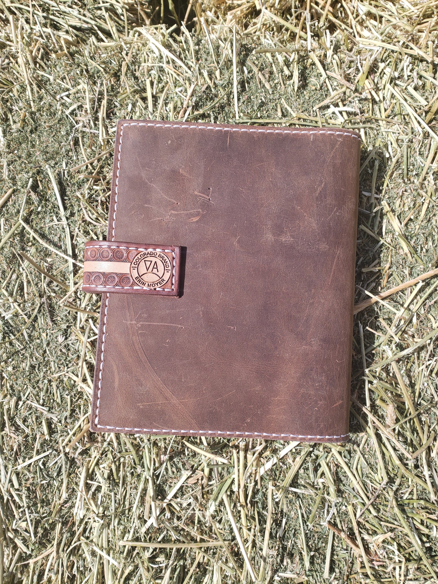 Handmade tooled Donkey and floral notebook cover, leather journal cover