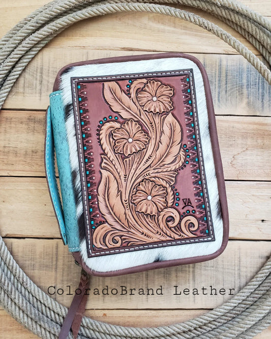 Cowhide and tooled leather Bible Case