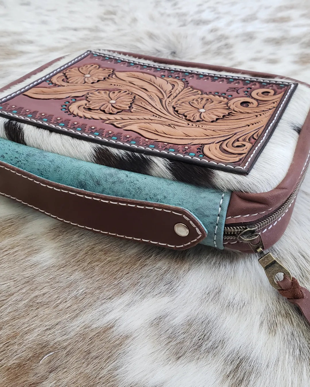 Cowhide and tooled leather Bible Case