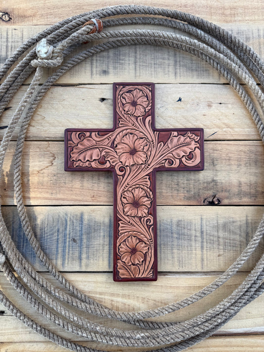 Tooled Floral Leather Cross