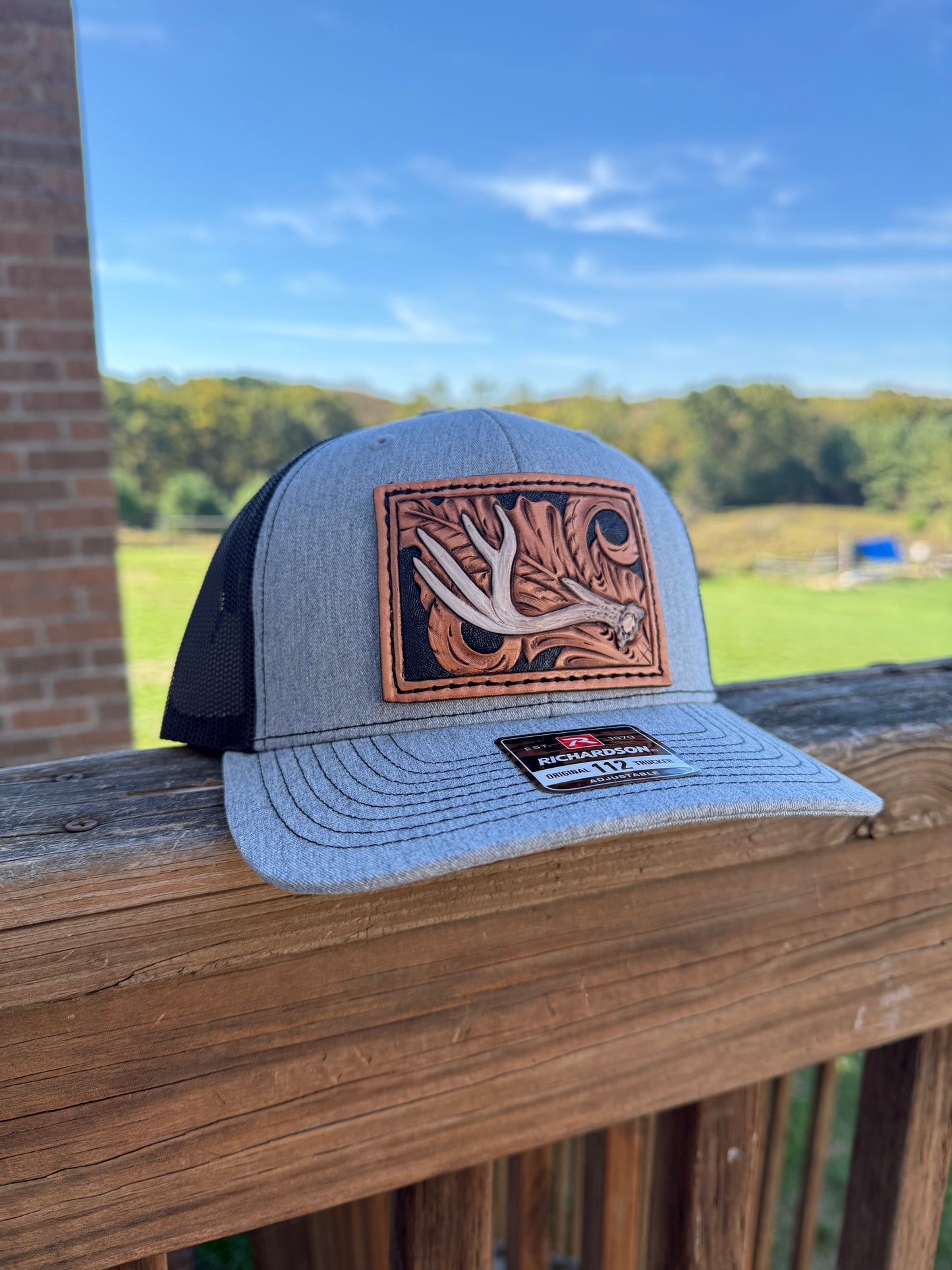 Tooled whitetail deer Antler and floral Patch Hat