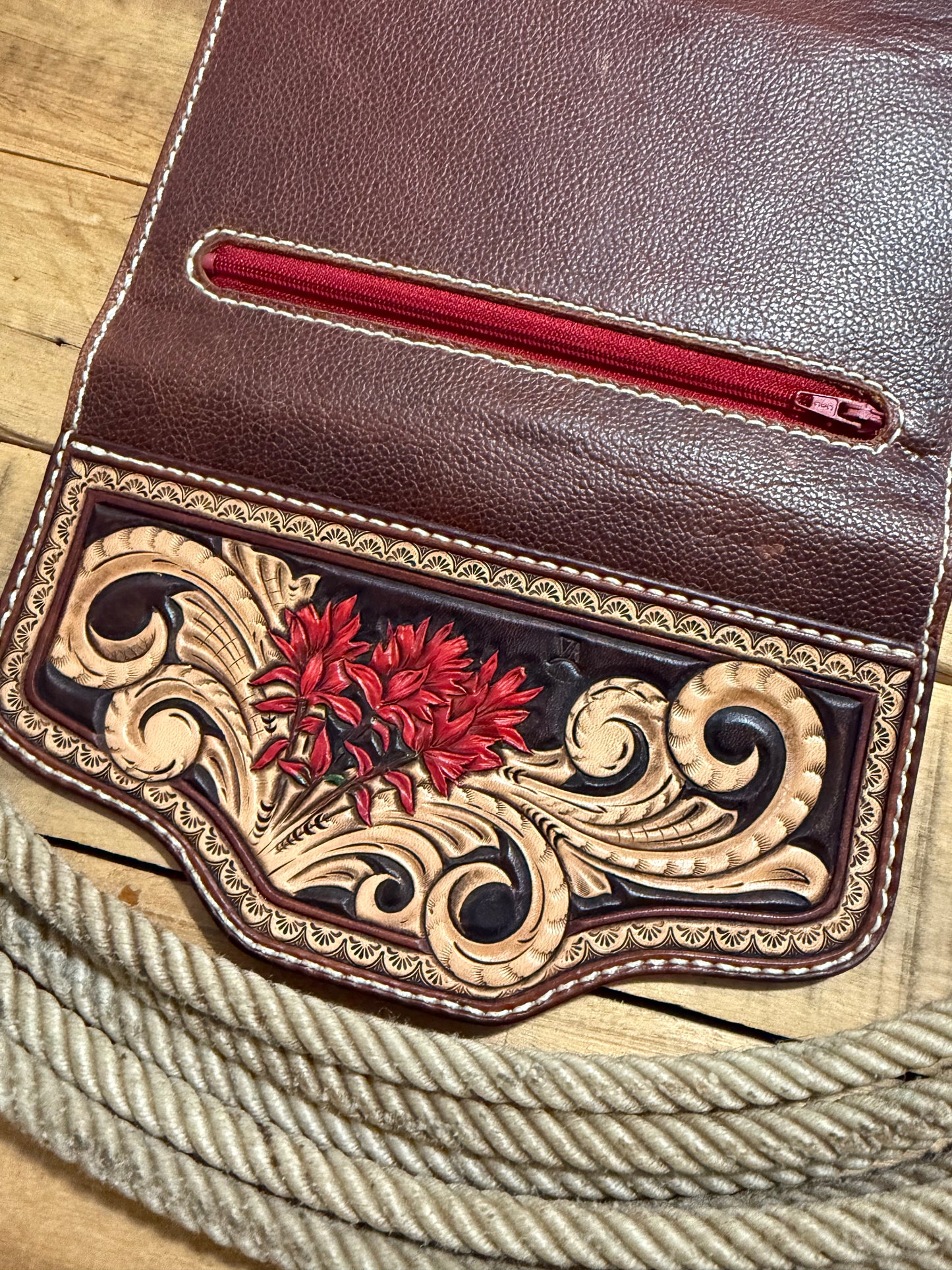 Ladies Indian paintbrush trifold wallet