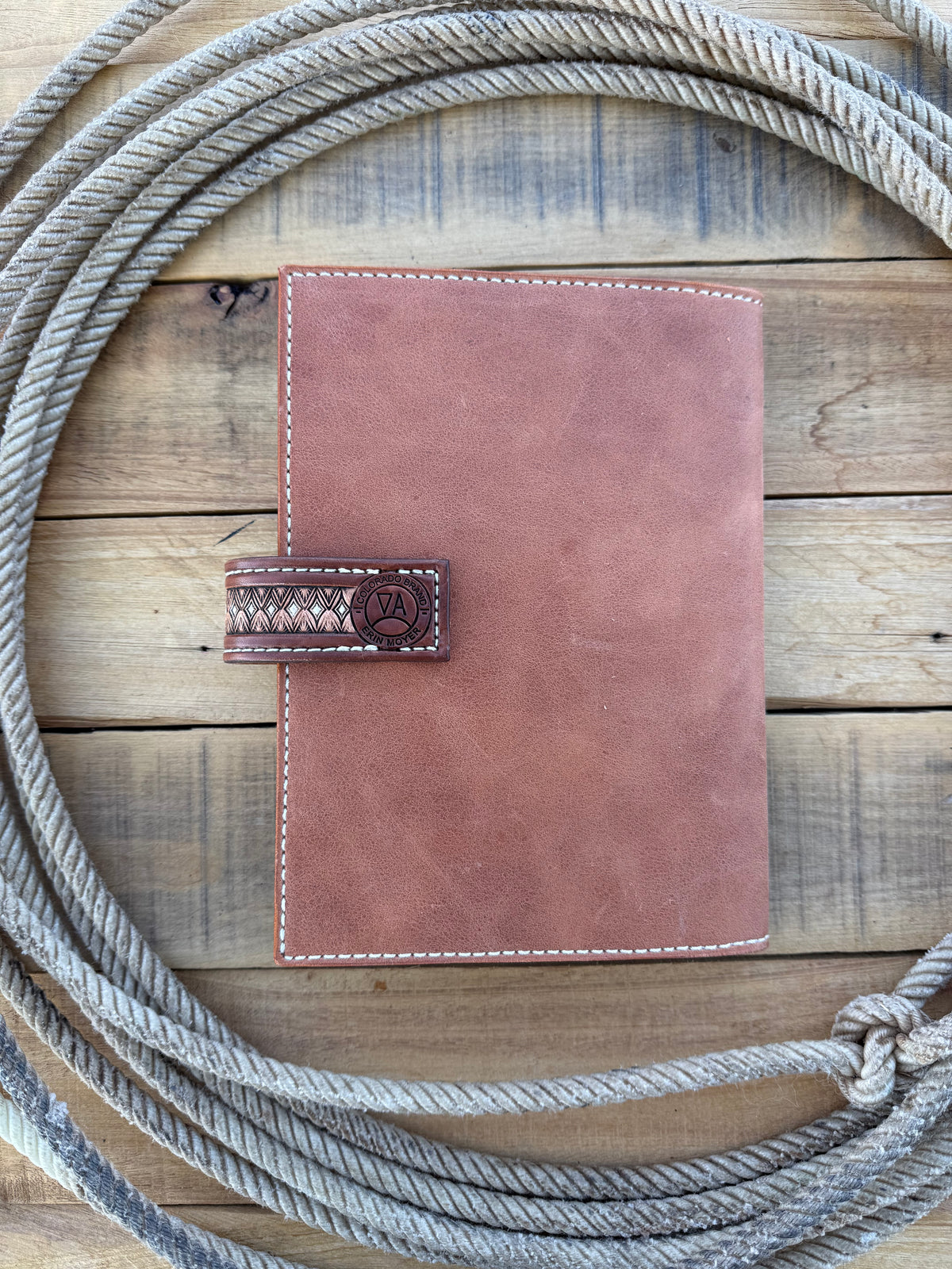 Handmade tooled leather Indian Paintbrush notebook cover