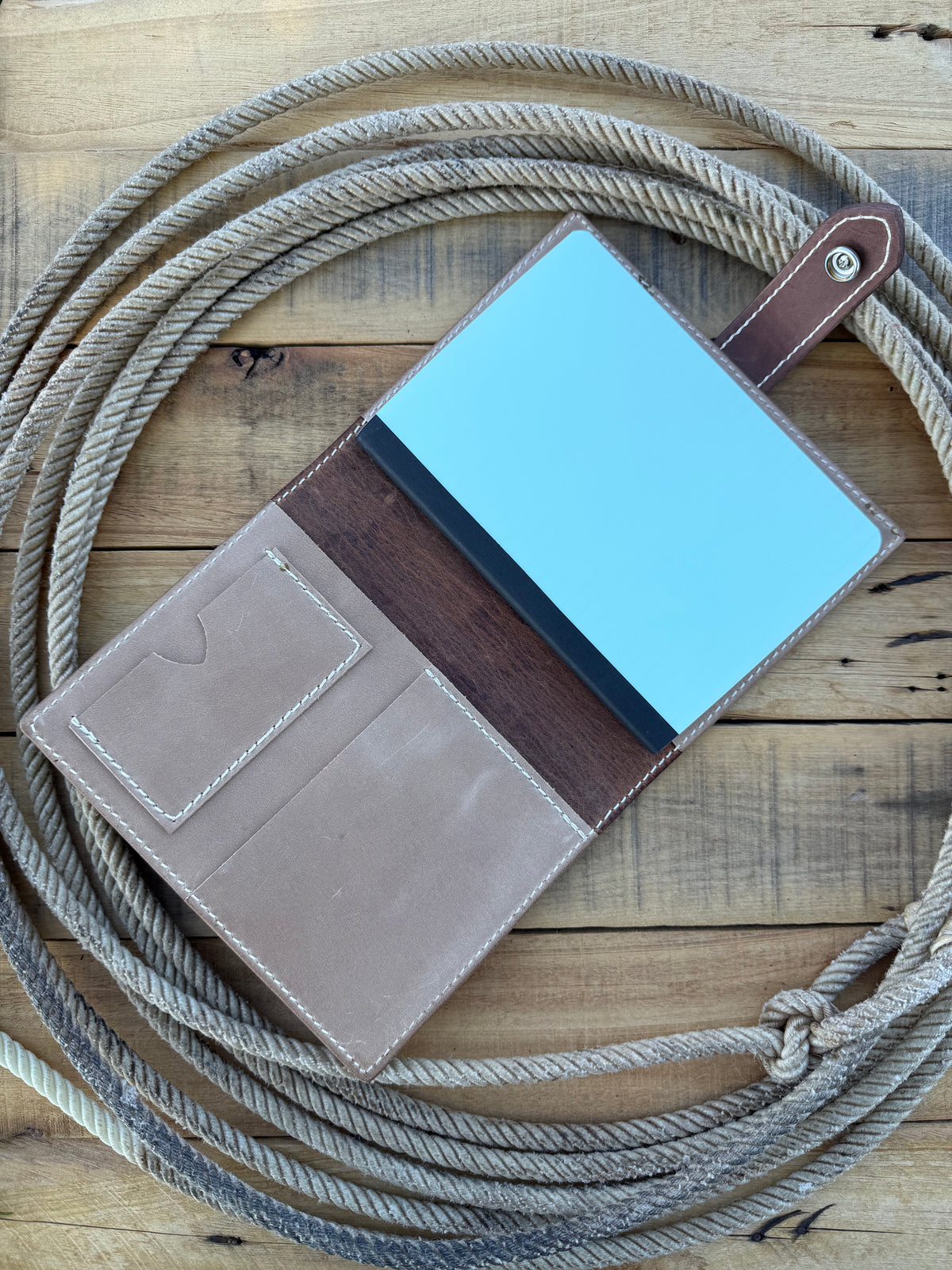 Handmade tooled leather western floral and Aztec notebook cover