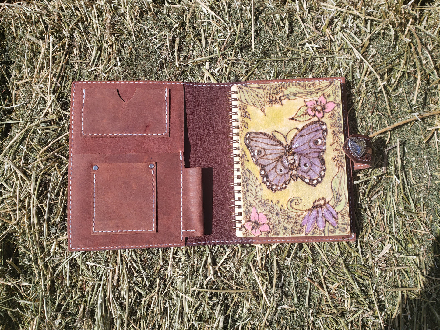 Handmade tooled Donkey and floral notebook cover, leather journal cover