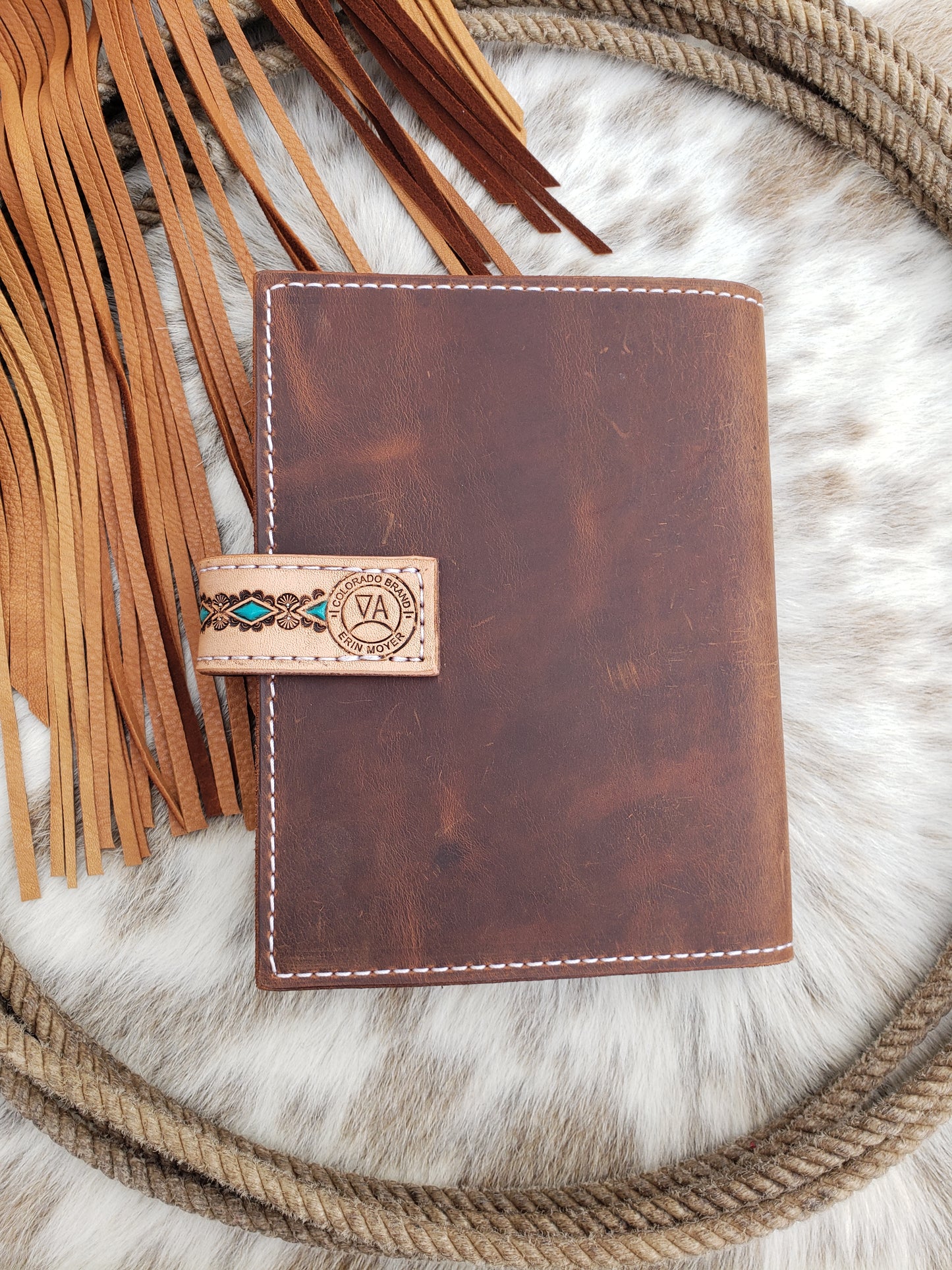 Floral and turquoise tooled leather notebook