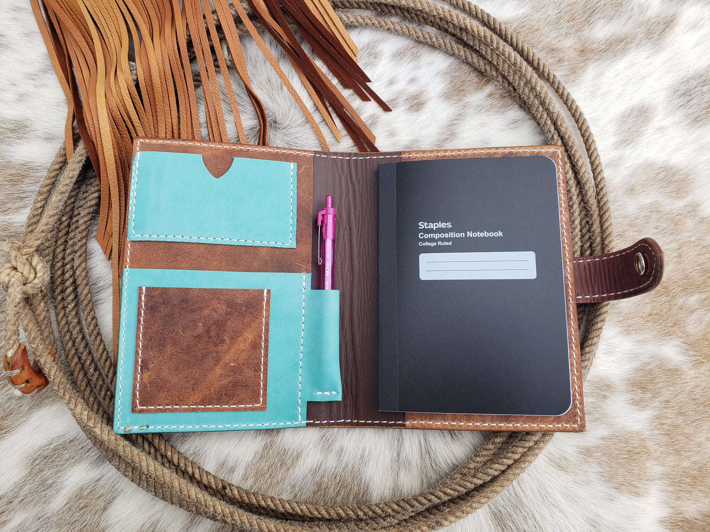 Floral and turquoise tooled leather notebook