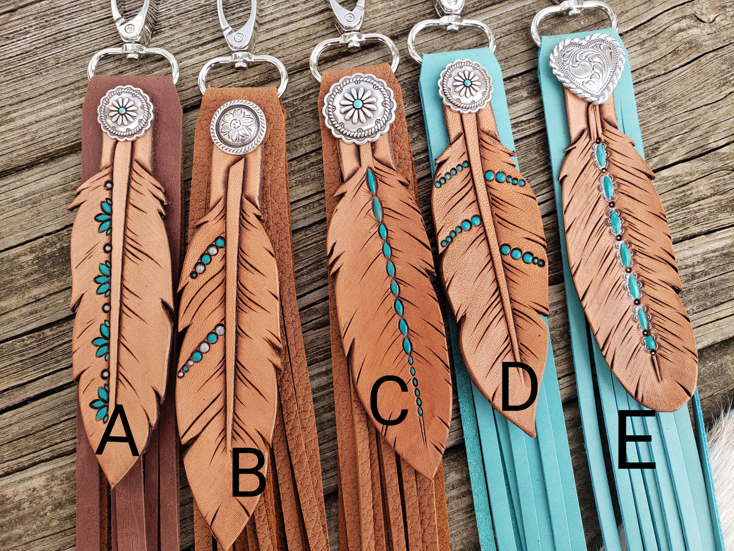 Fringy feathers with painted turquoise accents.