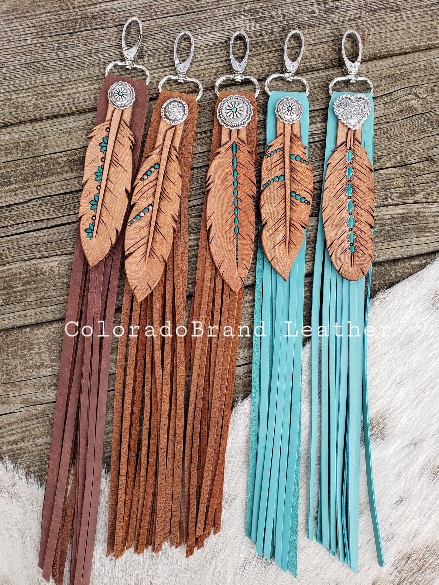 Fringy feathers with painted turquoise accents.