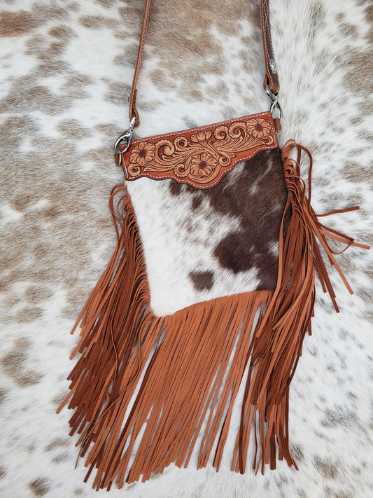 Fringy cowhide and leather bag