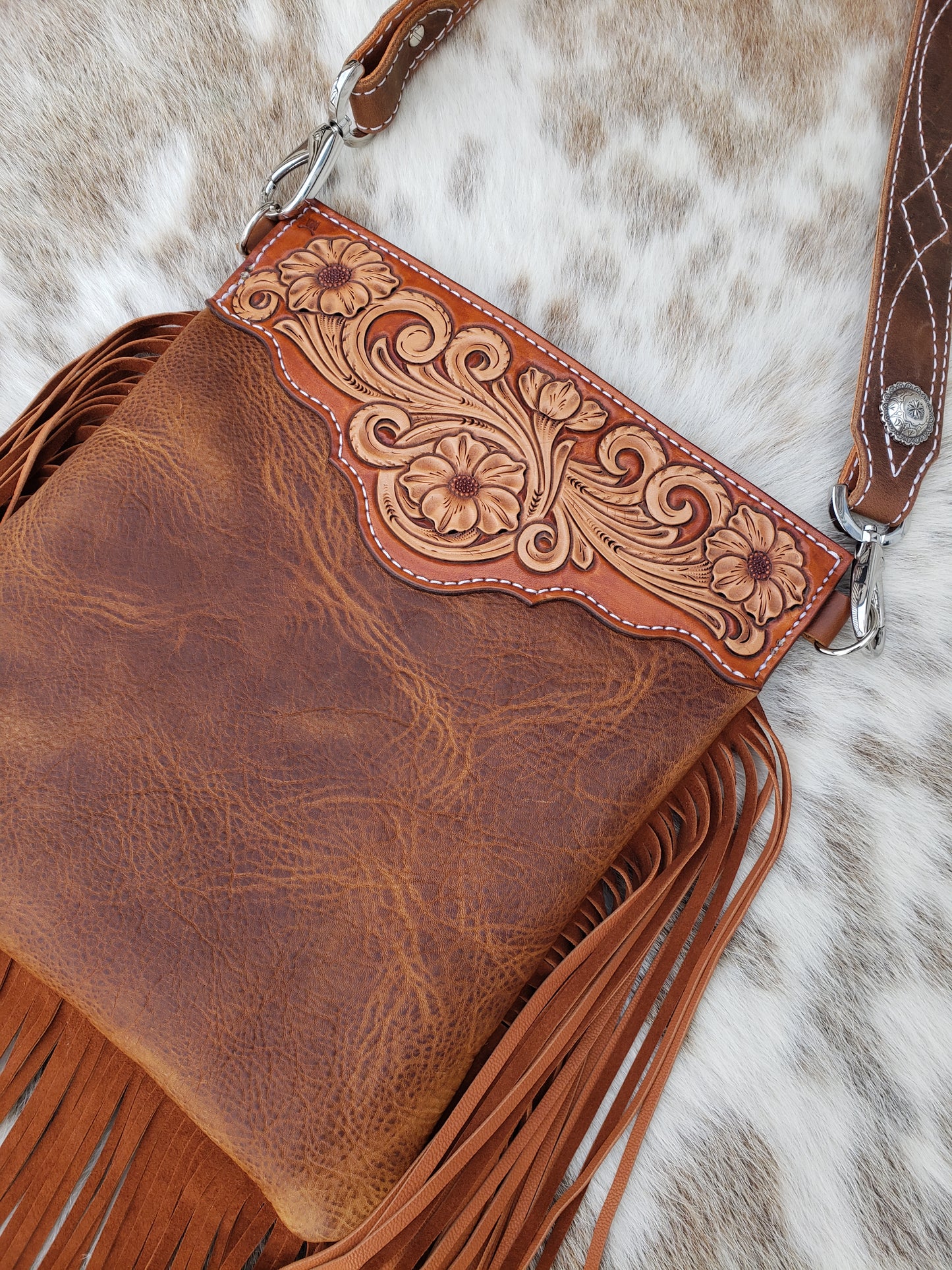 Fringy cowhide and leather bag