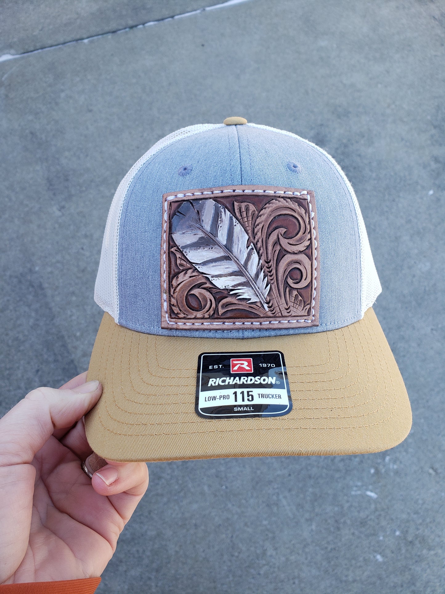 Tooled feather and scrolls snapback