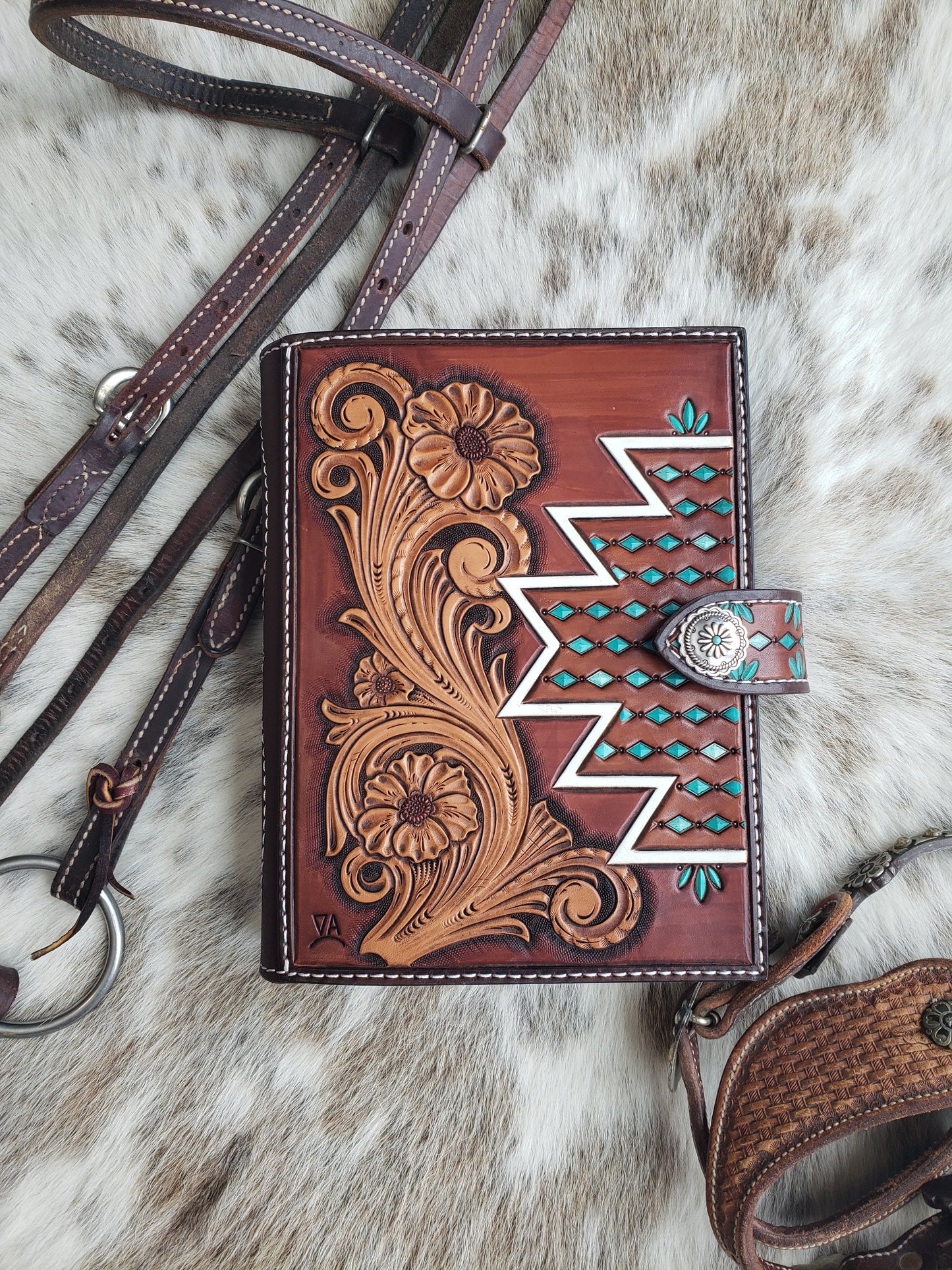 Handmade tooled leather Bible cover