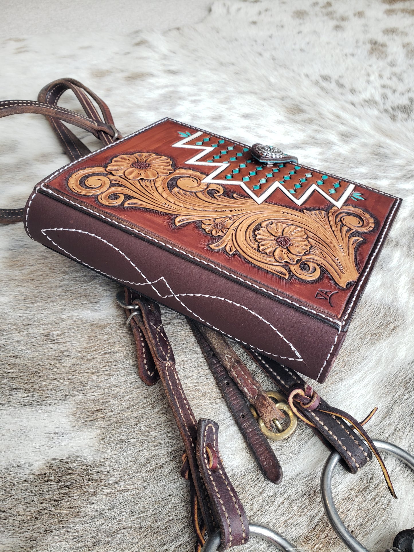 Handmade tooled leather Bible cover