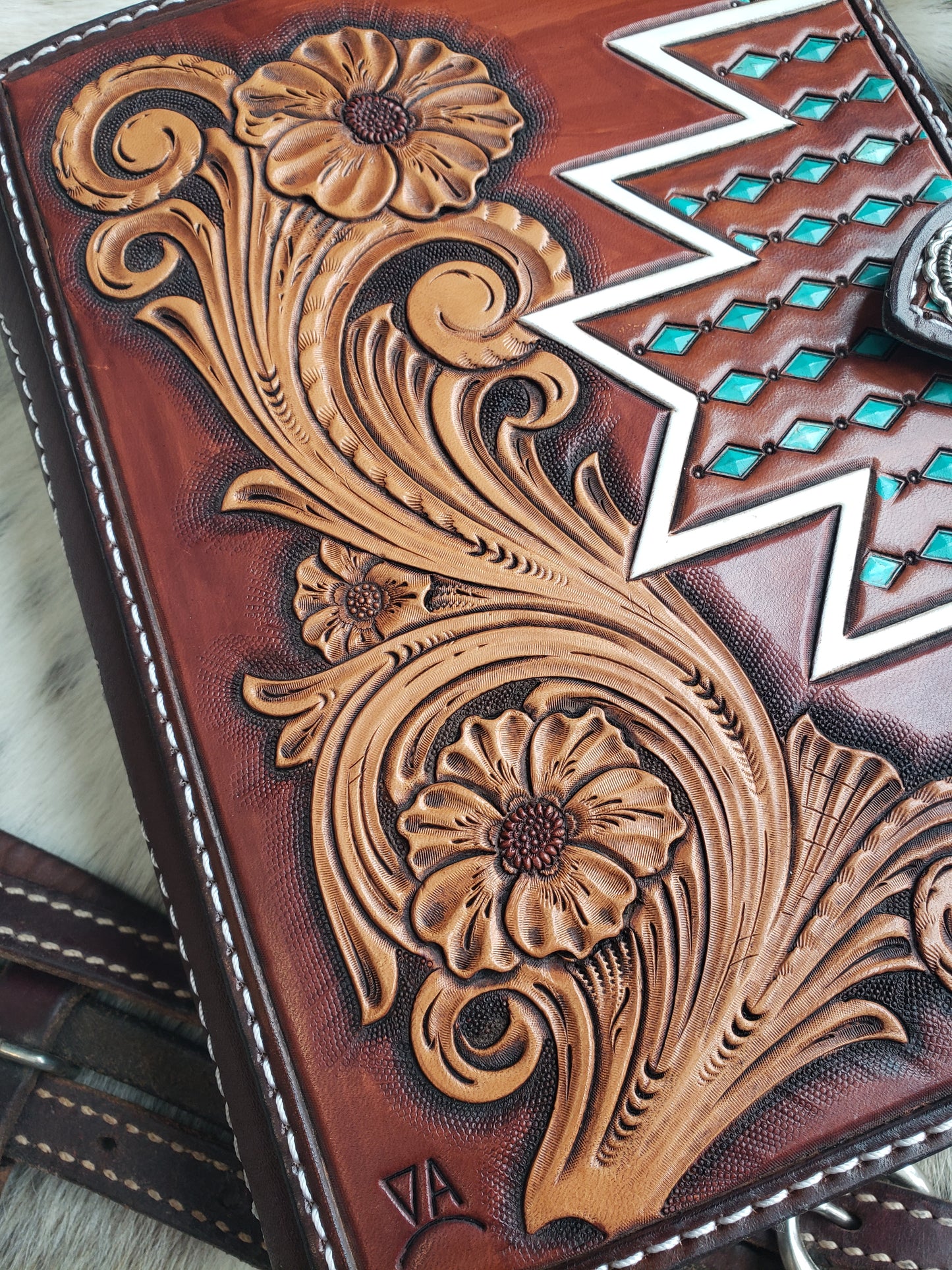 Handmade tooled leather Bible cover