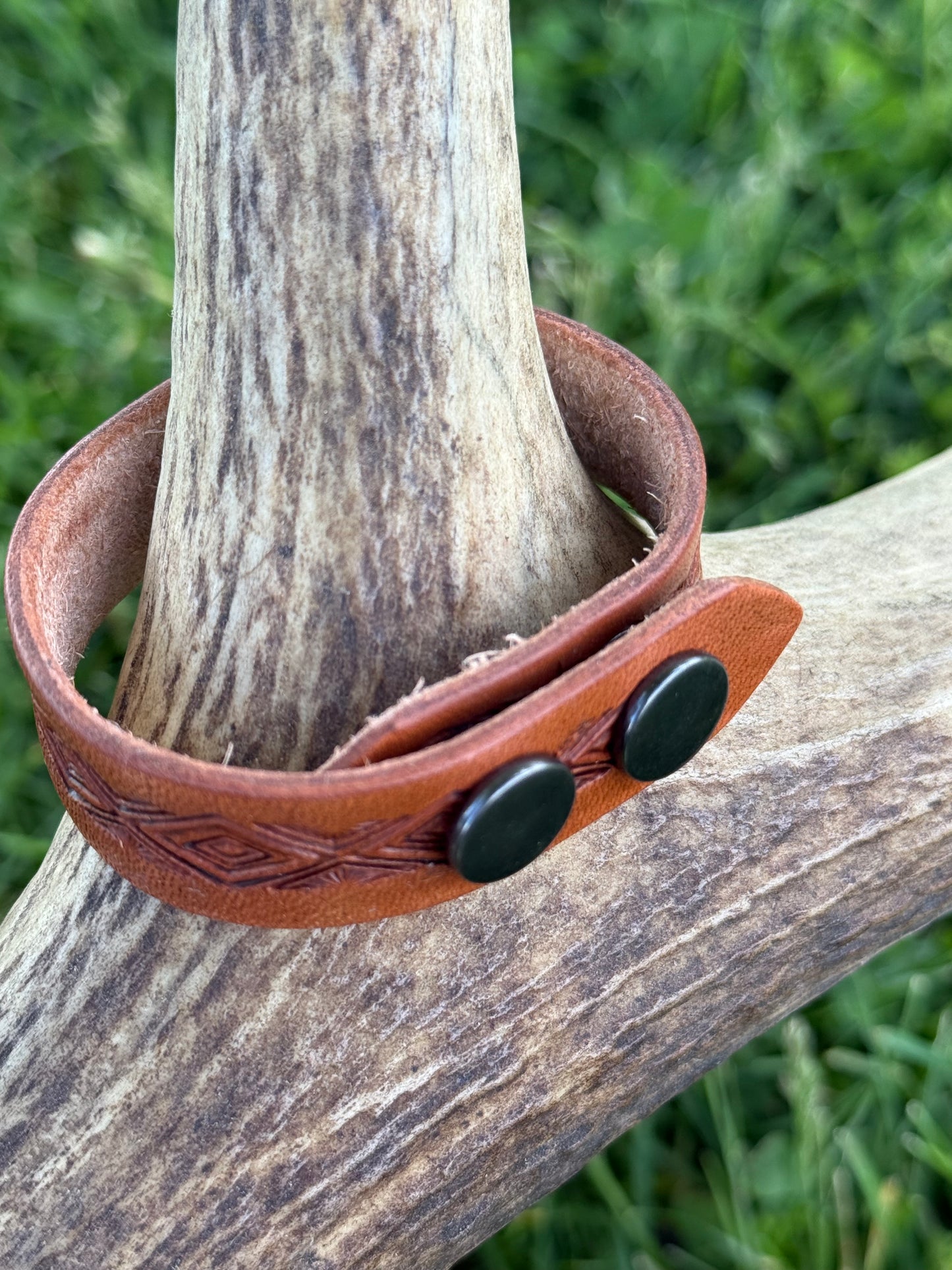 Stamped leather bracelet - southwestern diamond