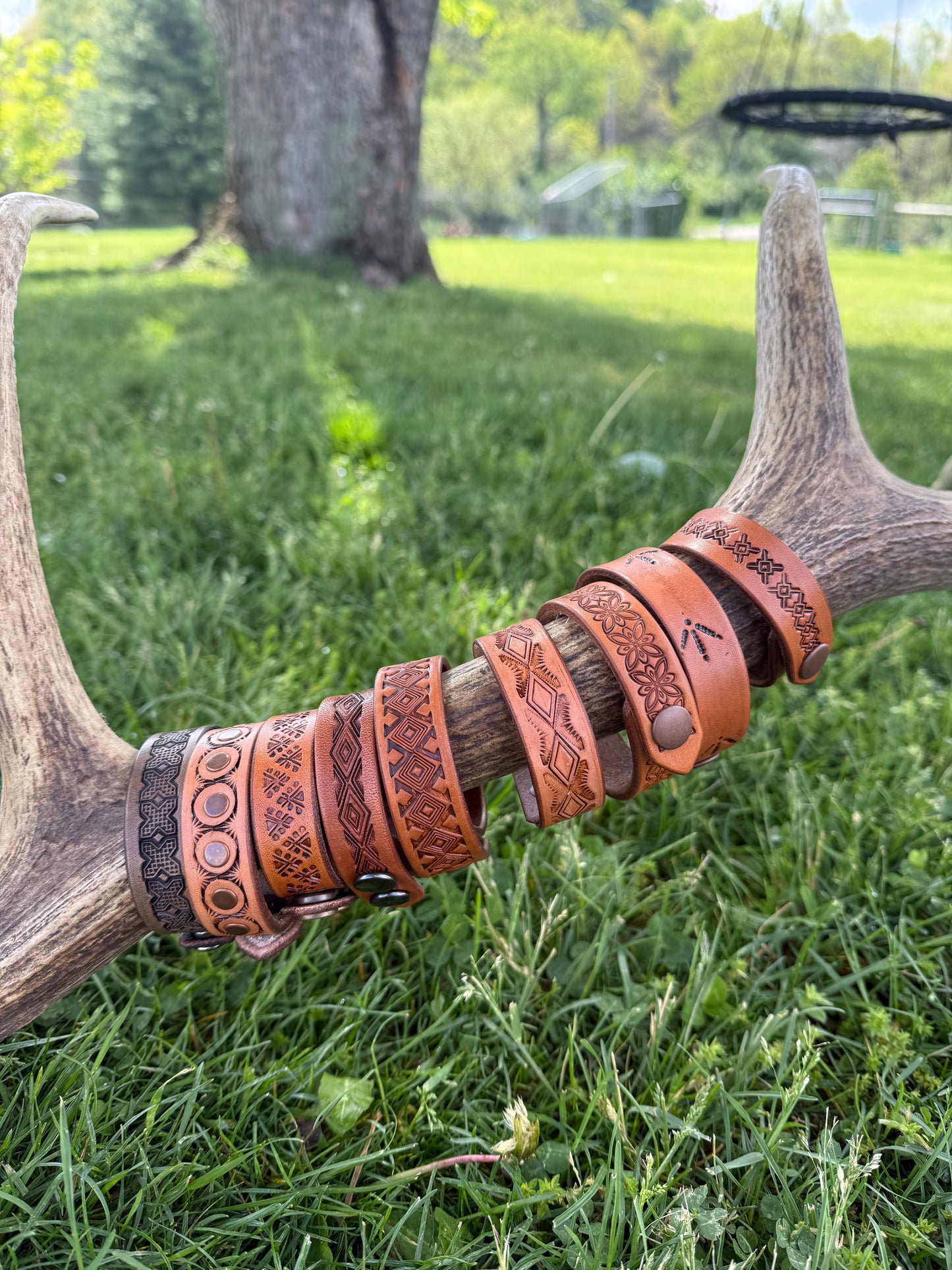 Stamped leather bracelet - square crosshair