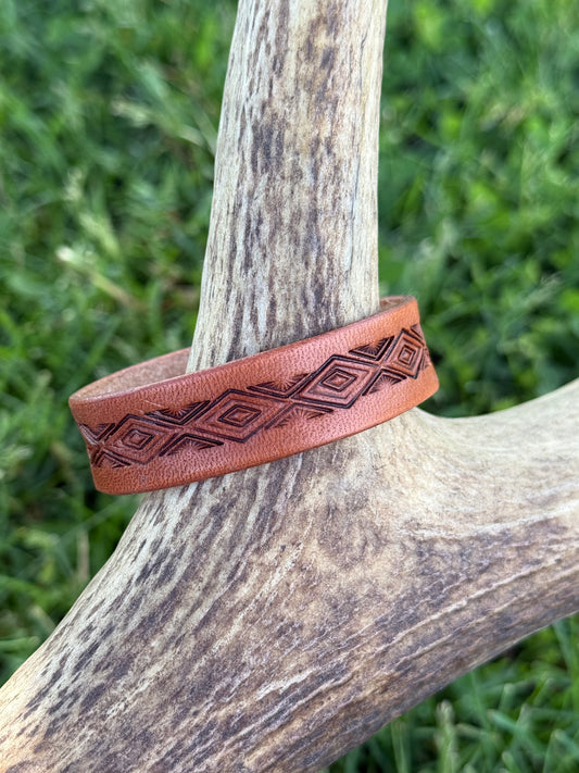 Stamped leather bracelet - southwestern diamond