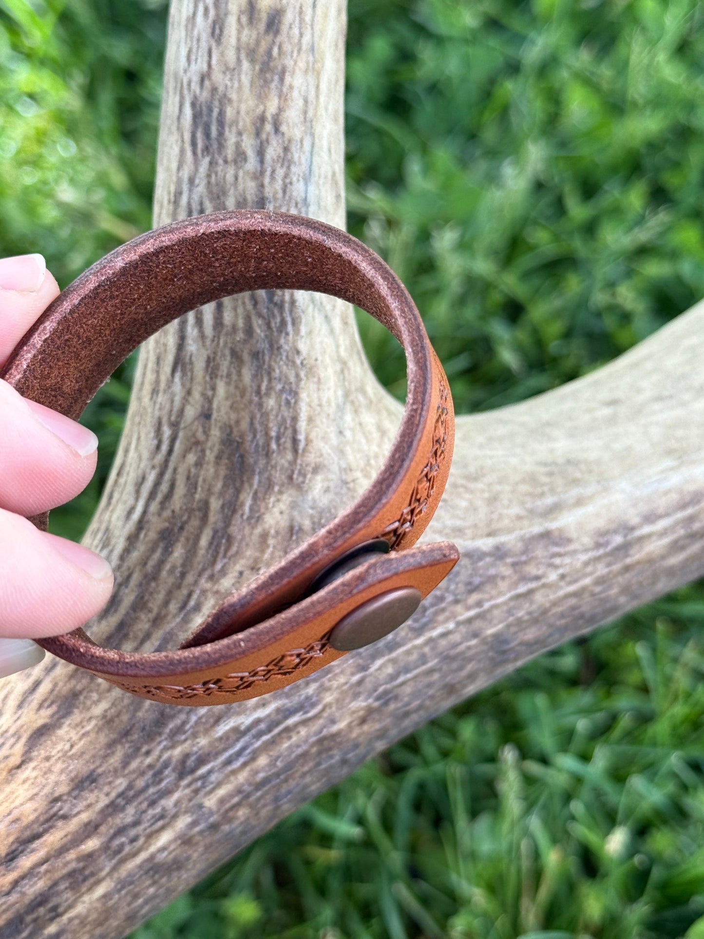 Stamped leather bracelet - square crosshair