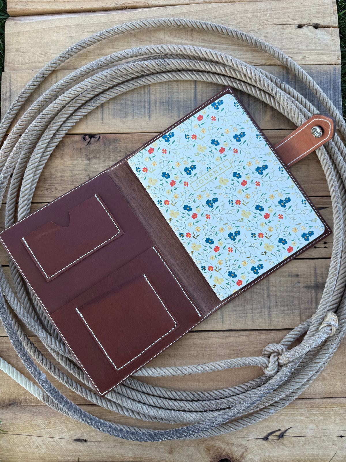 Handmade tooled leather Indian Paintbrush notebook cover