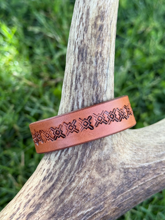 Stamped leather bracelet - square crosshair
