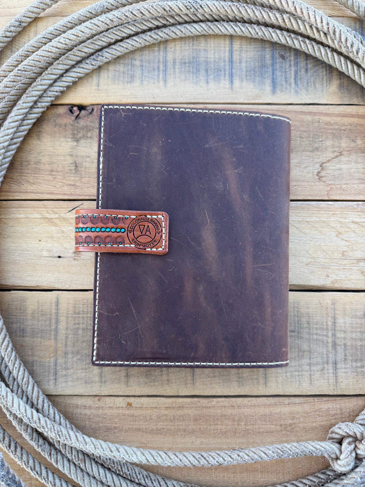 Handmade tooled leather western floral and Aztec notebook cover
