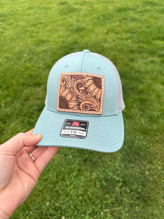 Tooled sunflowers snapback patch hat