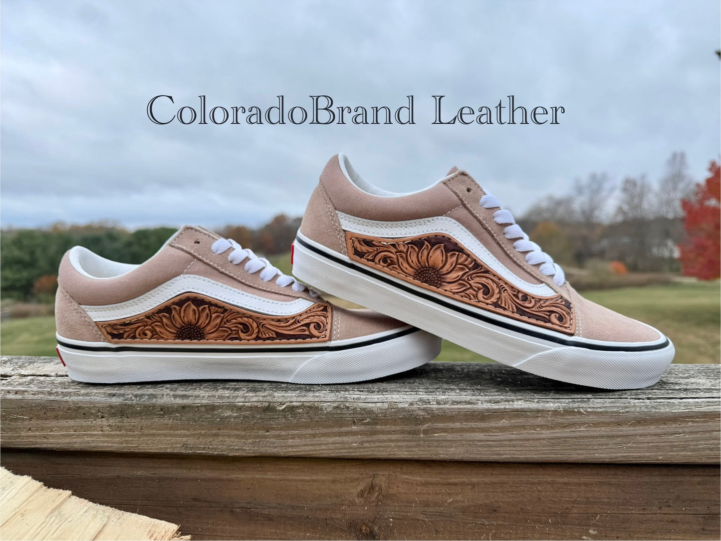Women’s size 8 Custom Tooled Vans Old Skool shoes with sunflower floral