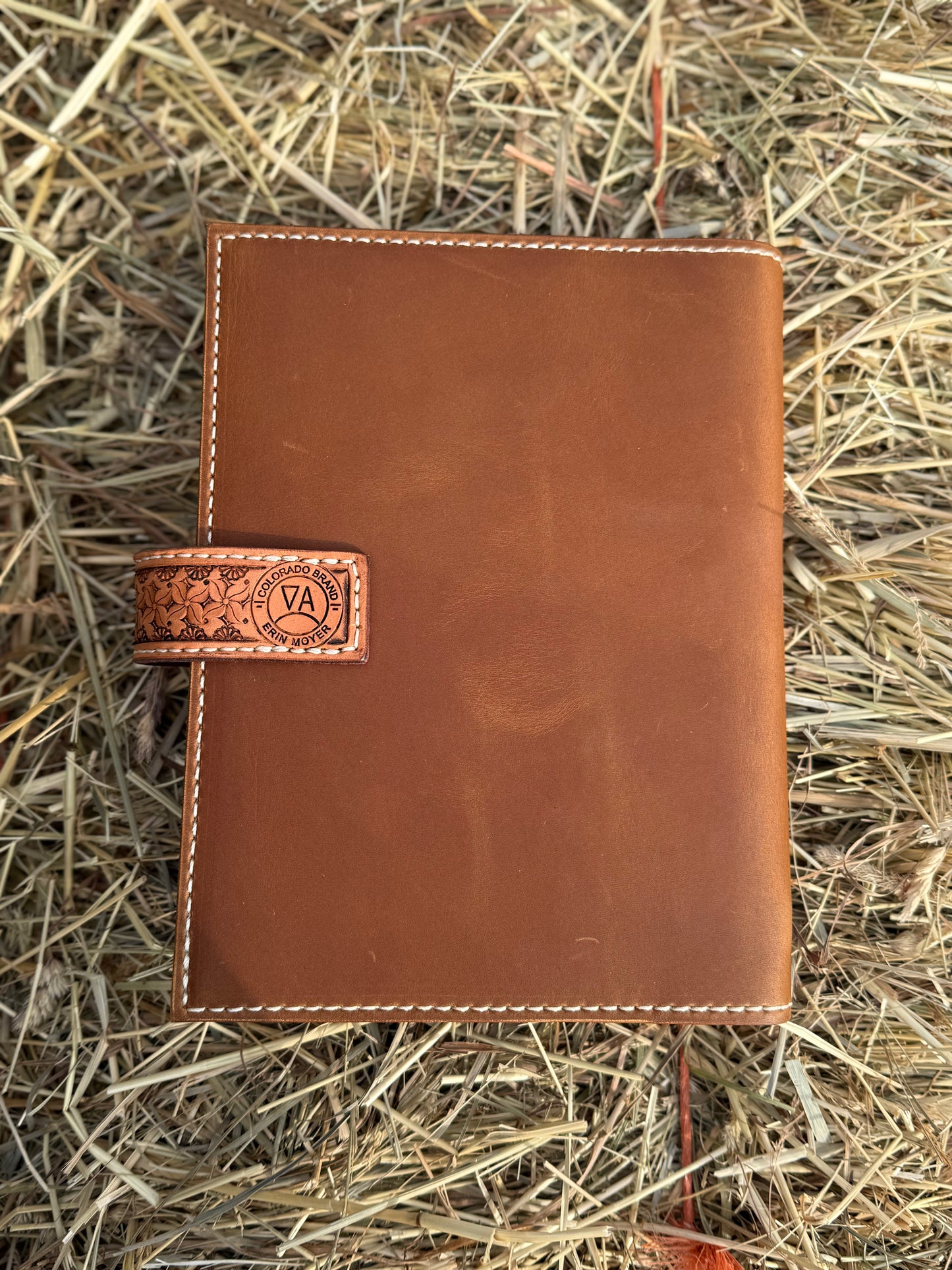 Cow and Flowers tooled leather notebook cover