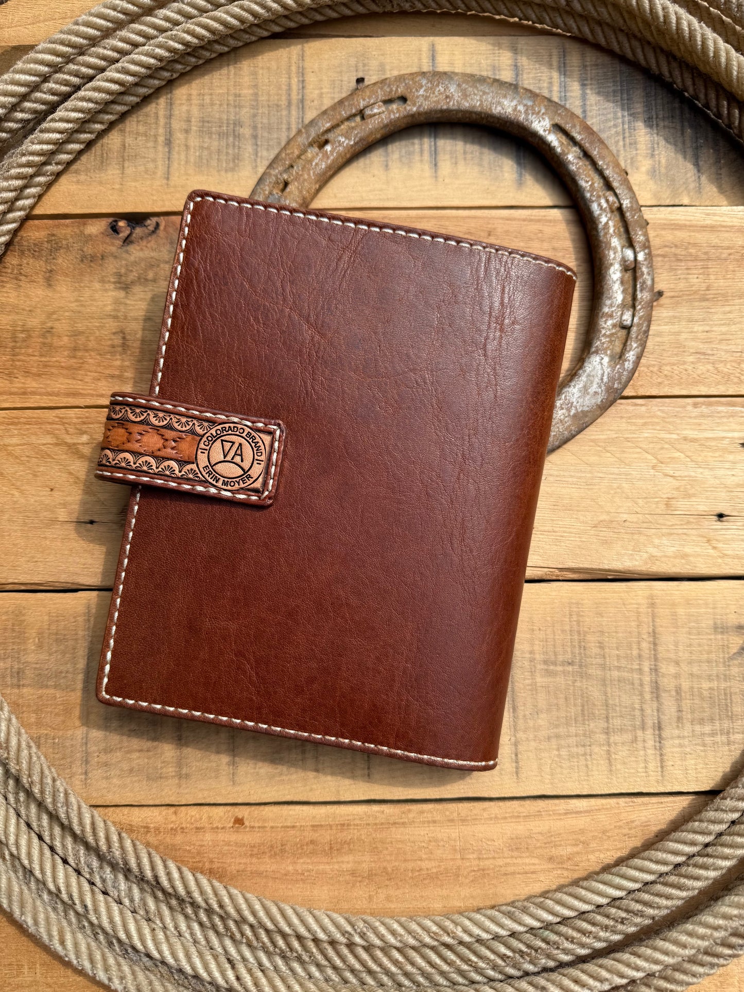 Tooled leather sunflower and Indian paintbrush notebook cover