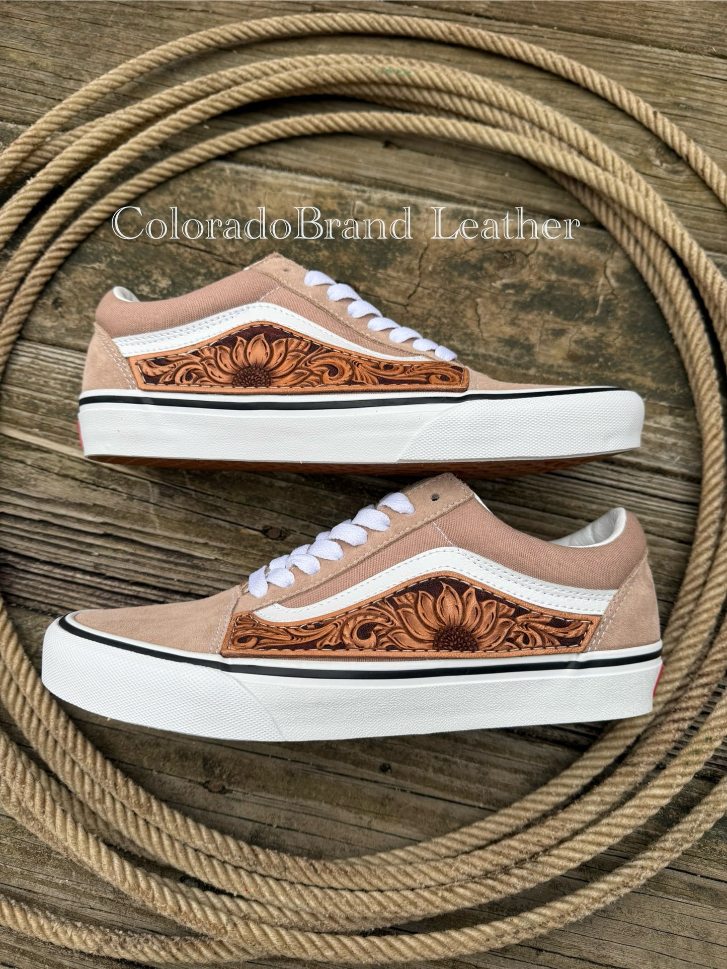 Women’s size 8 Custom Tooled Vans Old Skool shoes with sunflower floral