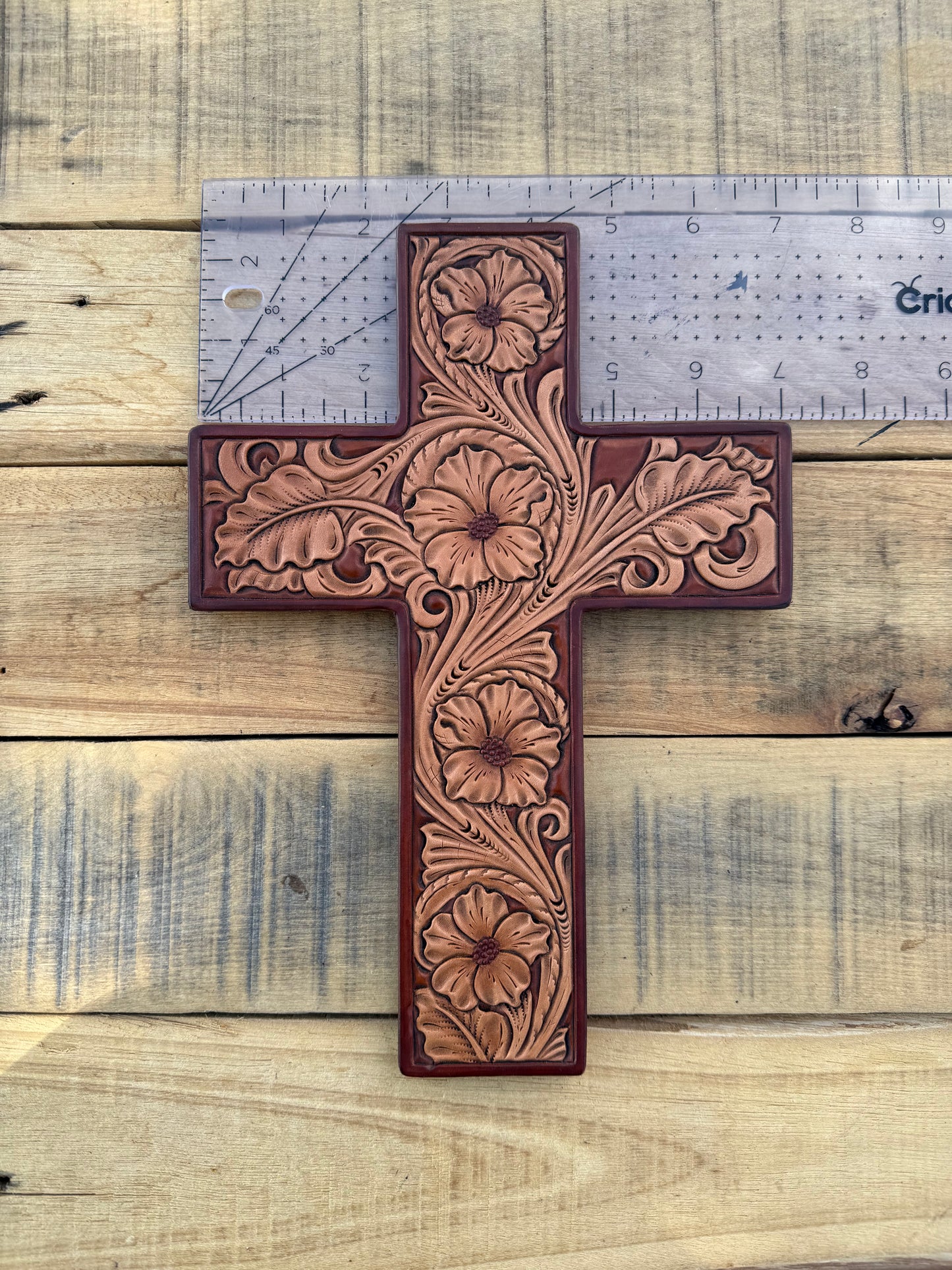 Tooled Floral Leather Cross
