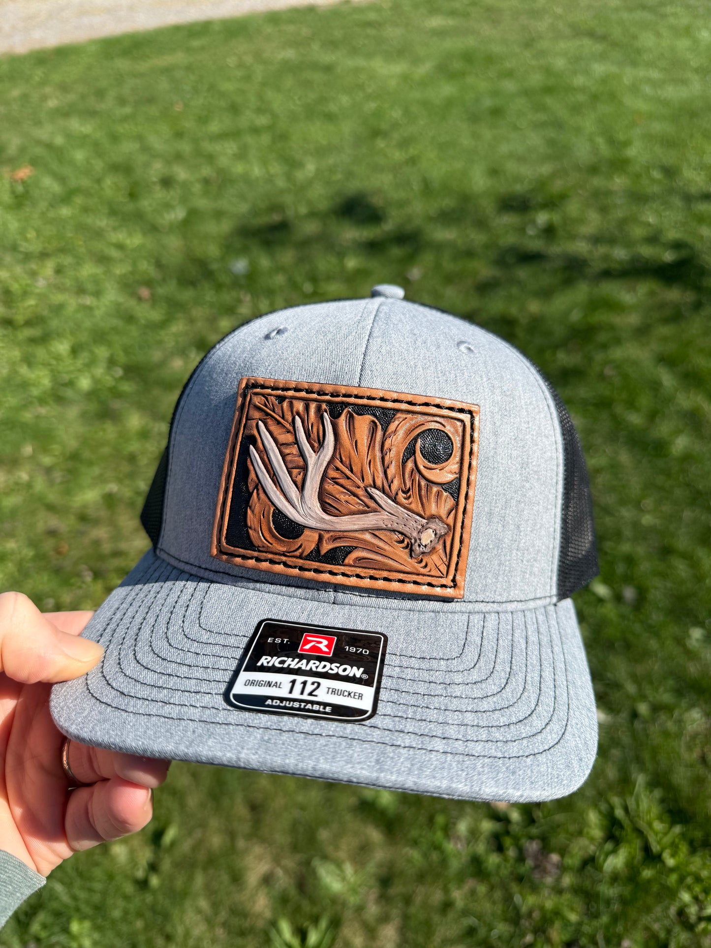 Tooled whitetail deer Antler and floral Patch Hat