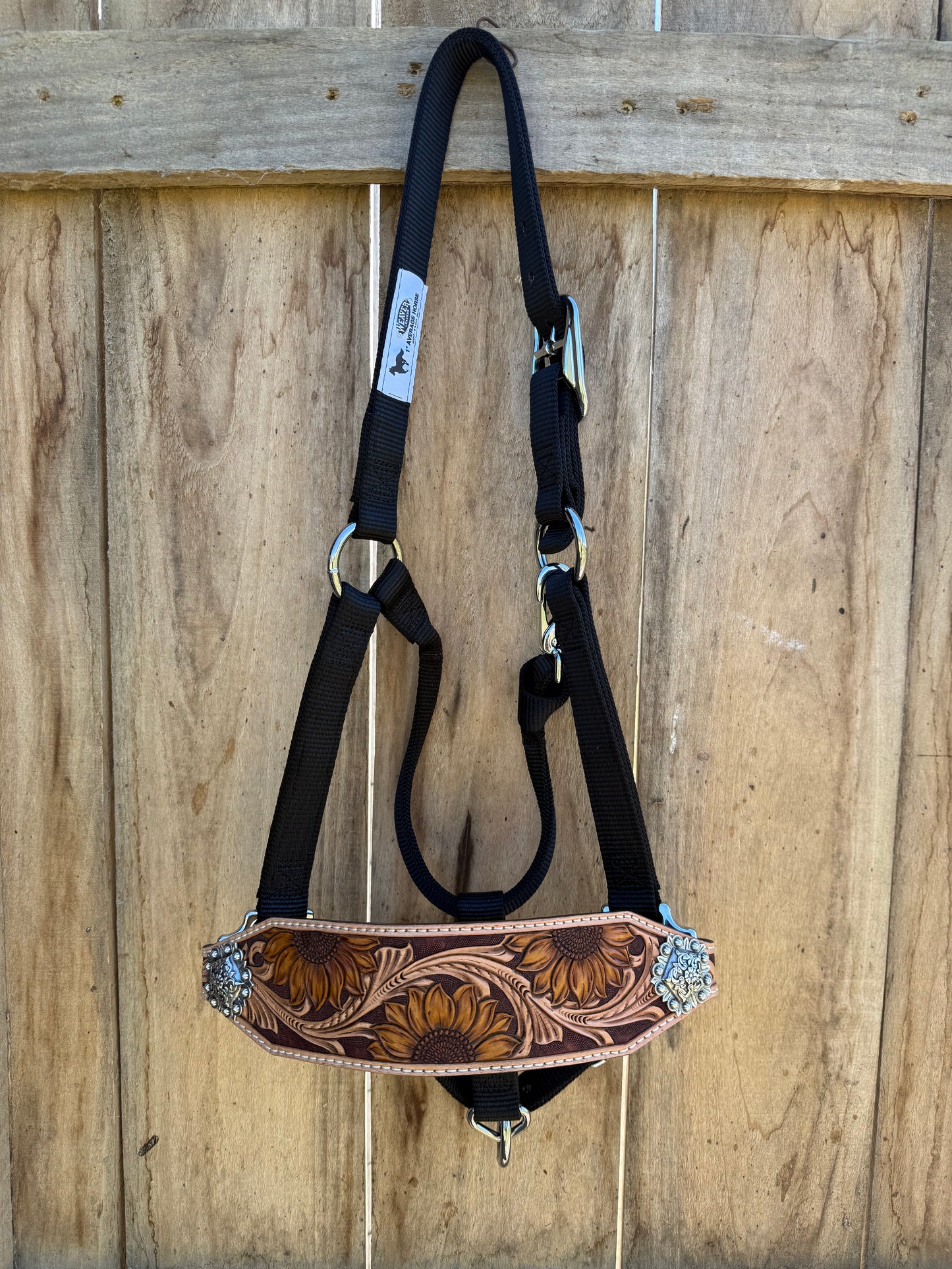 Tooled leather noseband for horse halter