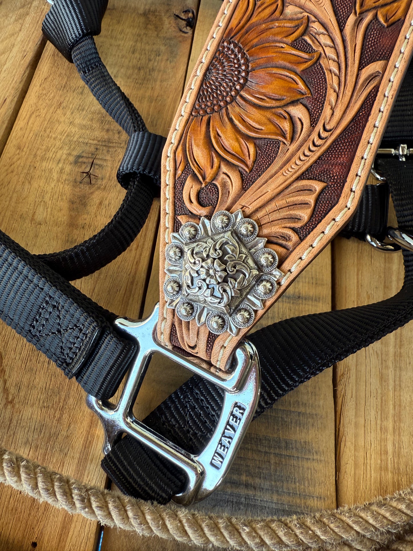 Tooled leather noseband for horse halter