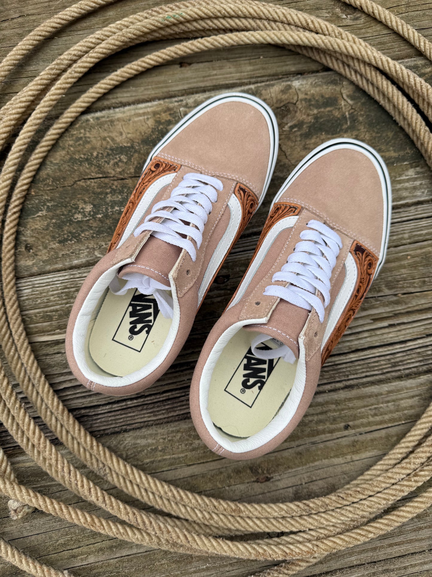 Women’s size 8 Custom Tooled Vans Old Skool shoes with sunflower floral