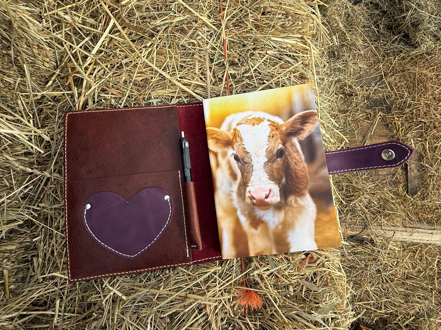 Cow and Flowers tooled leather notebook cover
