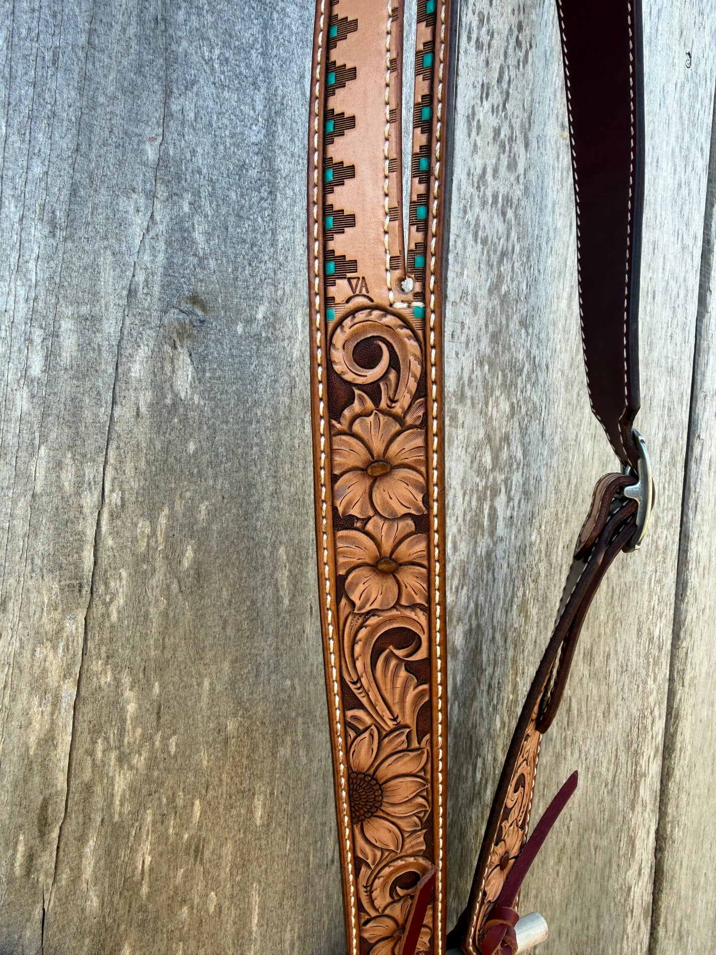 Floral Tooled leather single ear headstall, large horse 42-46 inches bit
