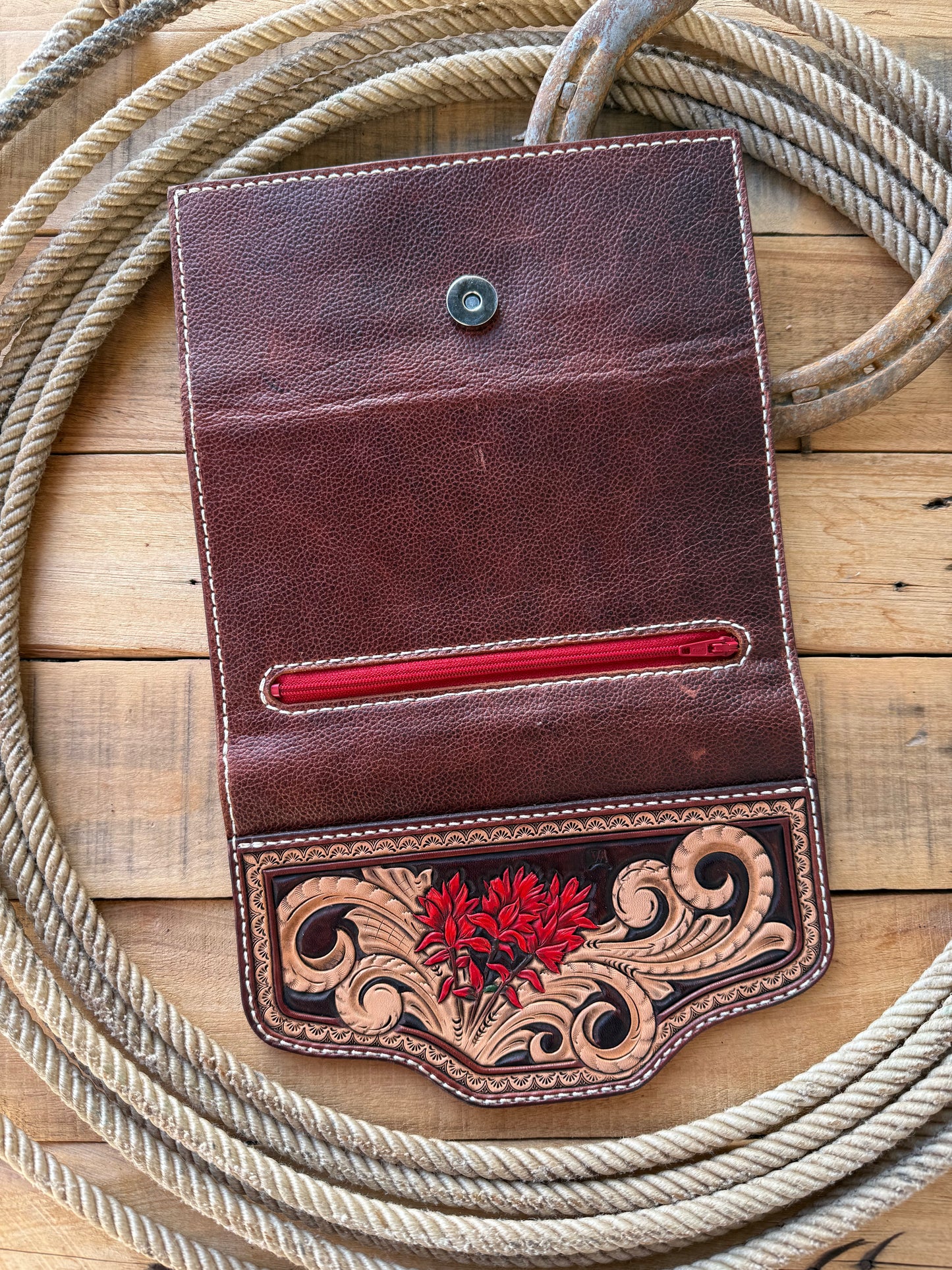 Ladies Indian paintbrush trifold wallet